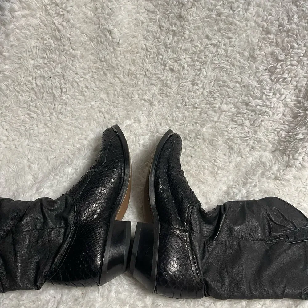 Code West men’s cowboy Boots leather Black & snake skin print Size9.5